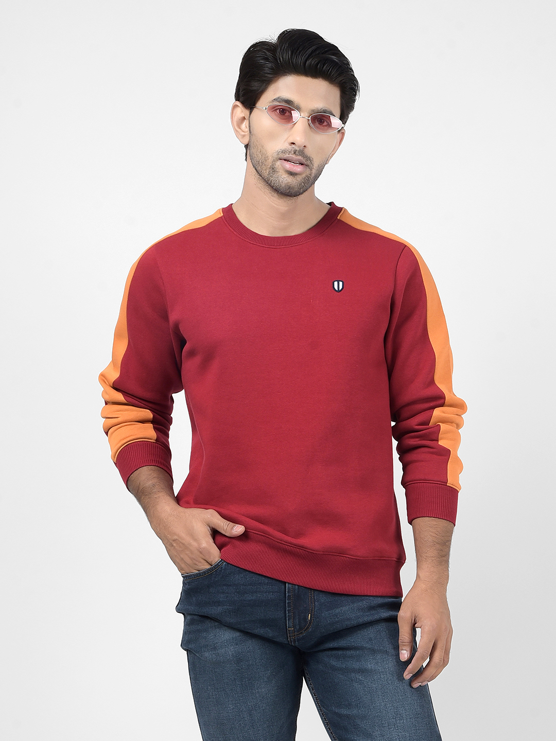 Numero Uno Men Color Block Maroon Sweat Shirt
